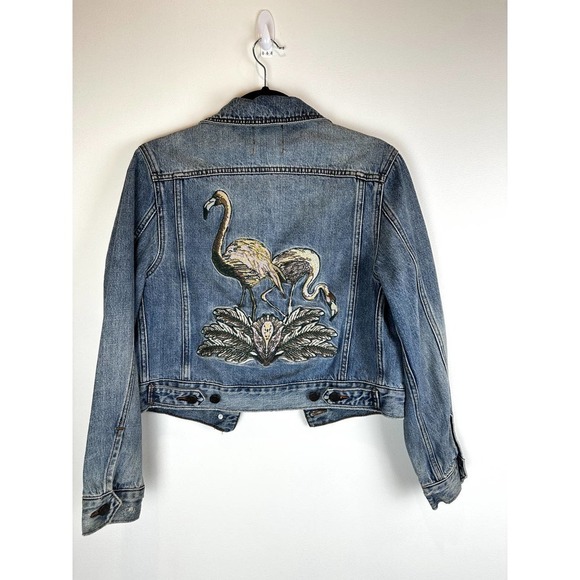Gently Used BDG Embroidered Flamingo Denim Jacket XS - Picture 7 of 7